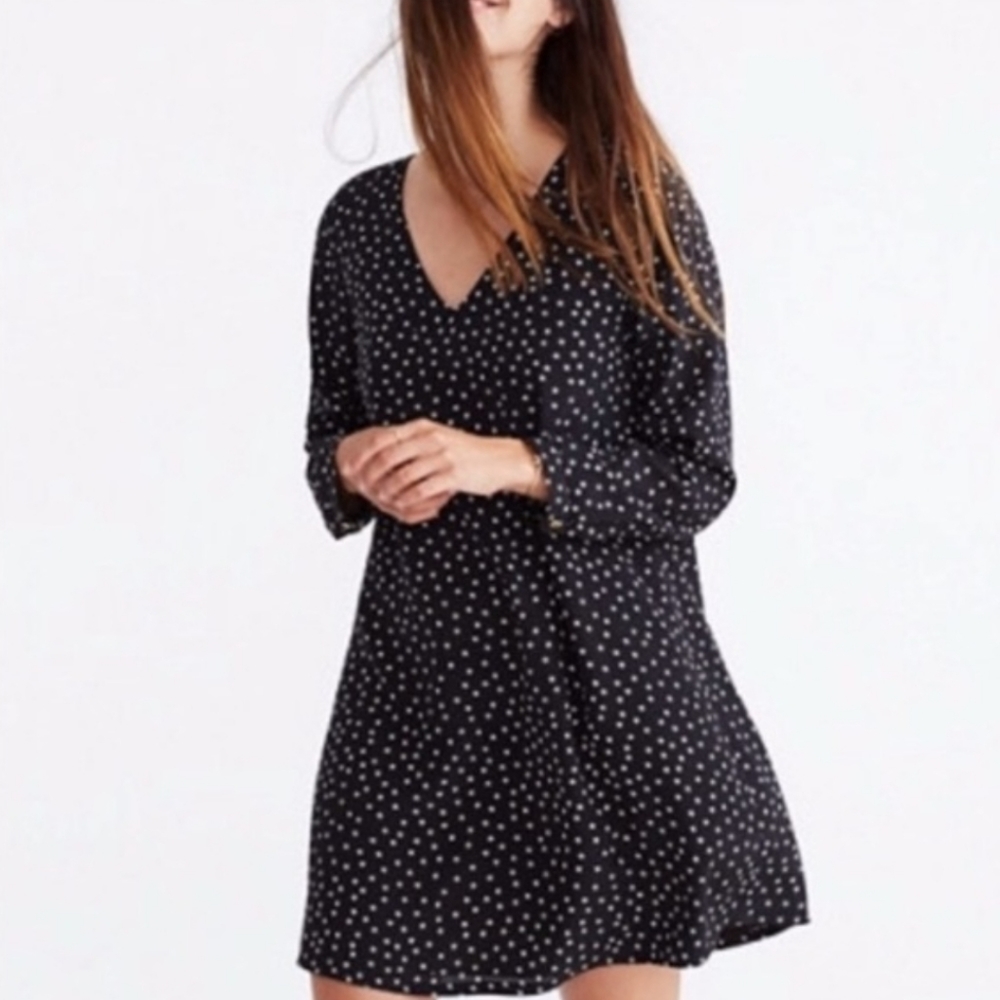 Madewell Star Button Back Silk Long Sleeve Dress